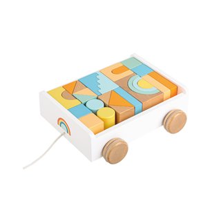 Lelin® Wooden Pull Along Block Wagon - 26 Blocks